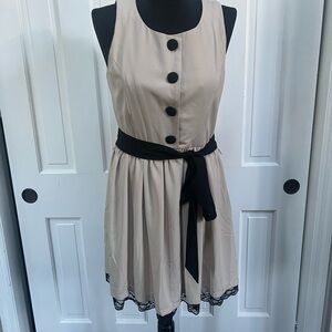 Pink Owl Beige and Black Buttoned Mini Dress